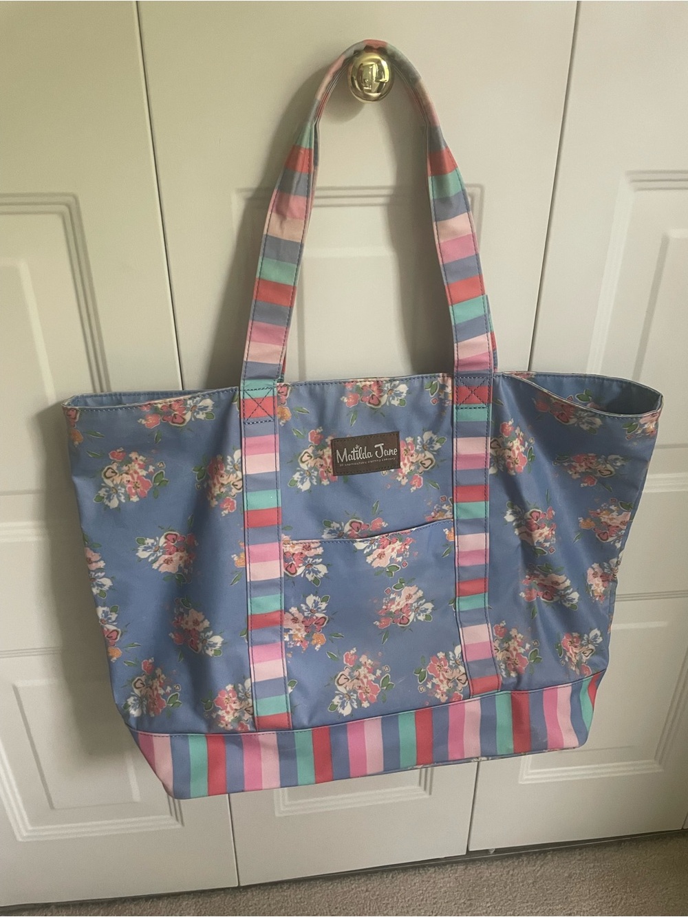 Matilda Jane Periwinkle Floral Tote with Stripe Trim - Picture 2 of 7